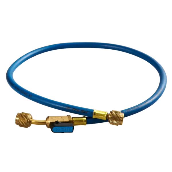 HS3BE 1/4" SAE x 90cm Refrigerant Charging Hose with Ball Valve Blue