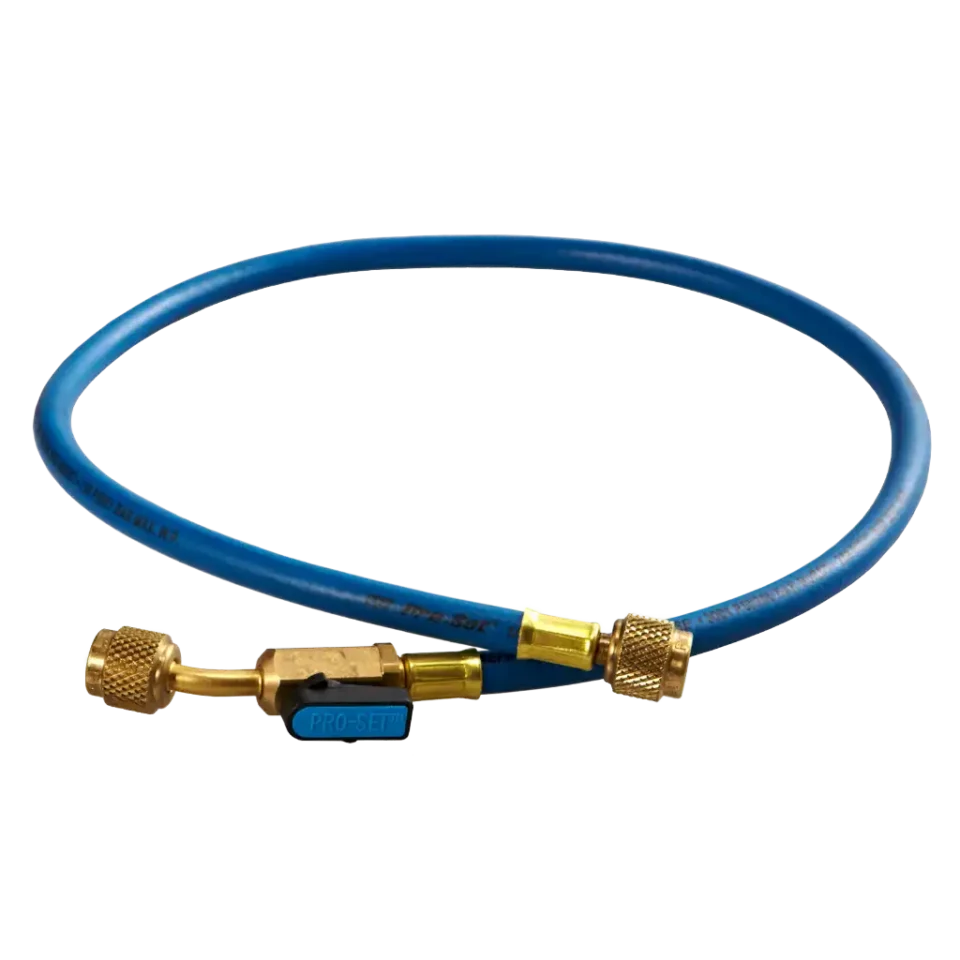 HS3BE 1/4" SAE x 90cm Refrigerant Charging Hose with Ball Valve Blue