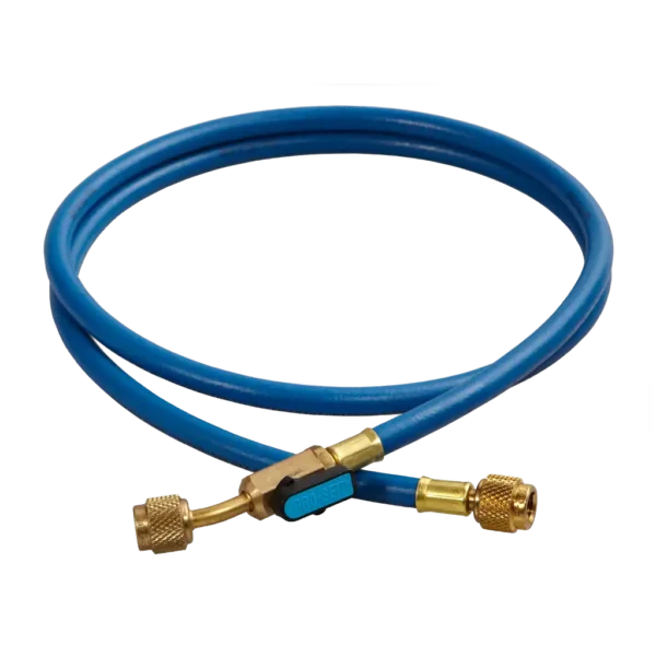 HS5BE 1/4" SAE x 150cm Refrigerant Charging Hose with Ball Valve Blue