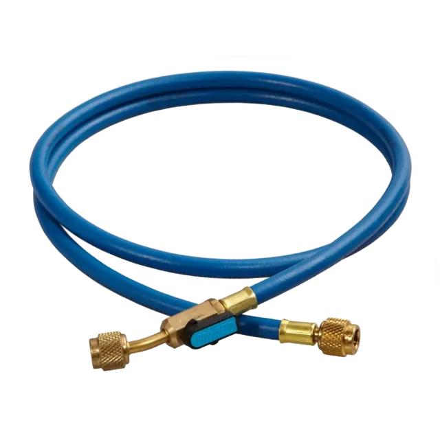 HS5BE 1/4" SAE x 150cm Refrigerant Charging Hose with Ball Valve Blue