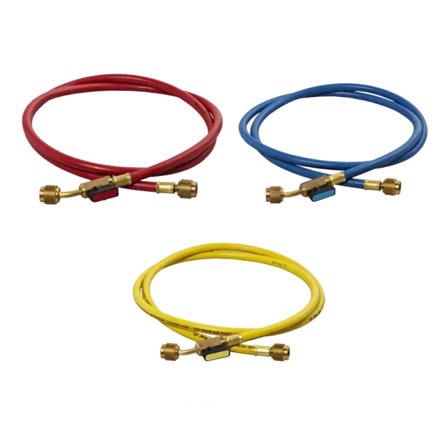 HS3E 1/4" SAE x 150cm Refrigerant Charging Hoses with Ball Valve 3pk