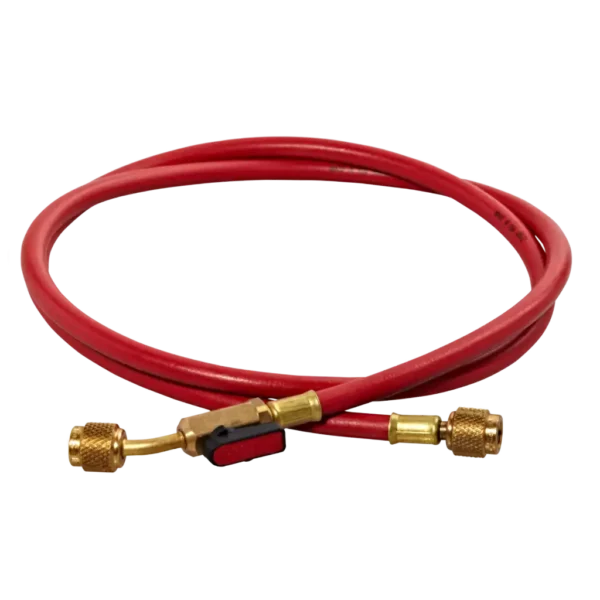 HS5RE 1/4" SAE x 150cm Refrigerant Charging Hose with Ball Valve Red