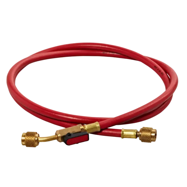 HS5RE 1/4" SAE x 150cm Refrigerant Charging Hose with Ball Valve Red