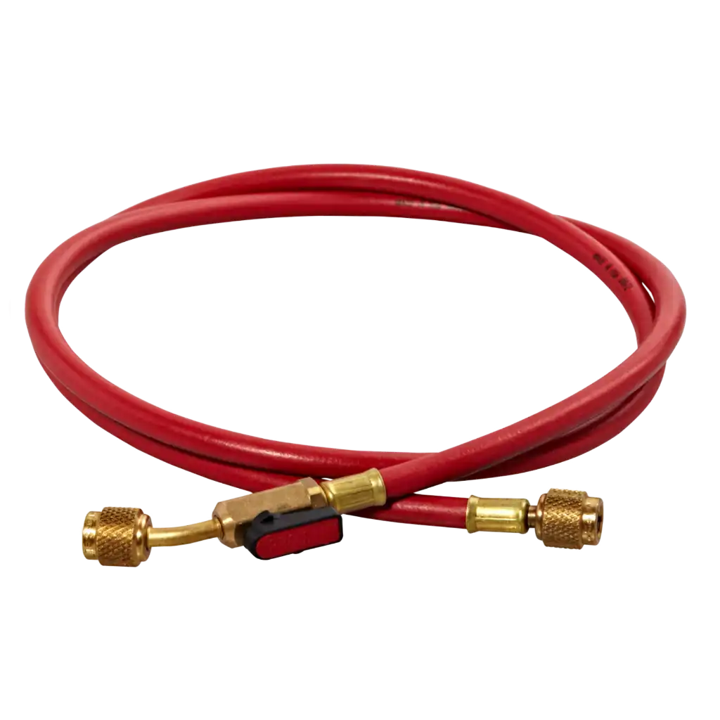 HS5RE 1/4" SAE x 150cm Refrigerant Charging Hose with Ball Valve Red