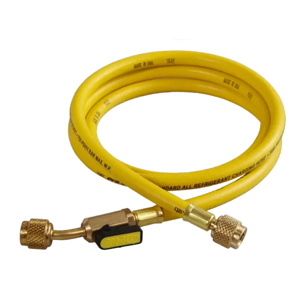 HS5YE 1/4" SAE x 150cm Refrigerant Charging Hose with Ball Valve Yellow