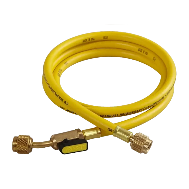 HS5YE 1/4" SAE x 150cm Refrigerant Charging Hose with Ball Valve Yellow