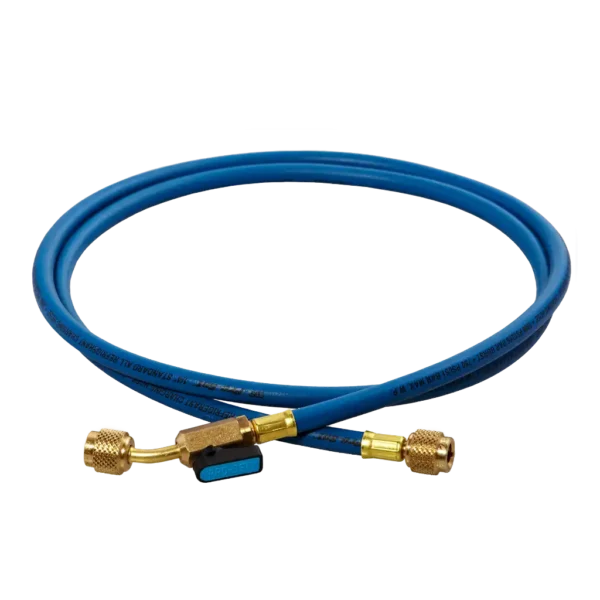 HS6BE 1/4" SAE x 180cm Refrigerant Charging Hose with Ball Valve Blue