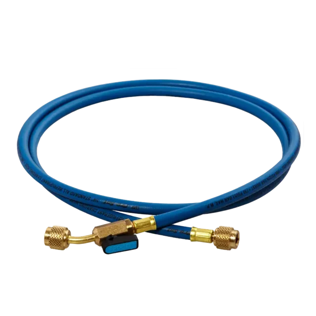 HS6BE 1/4" SAE x 180cm Refrigerant Charging Hose with Ball Valve Blue